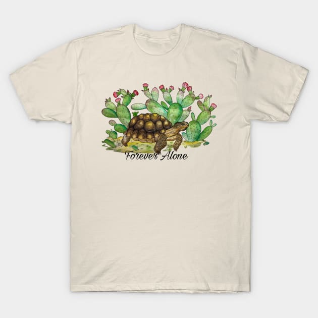 Forever Alone Desert Tortoise and paddle cacti T-Shirt by JJacobs